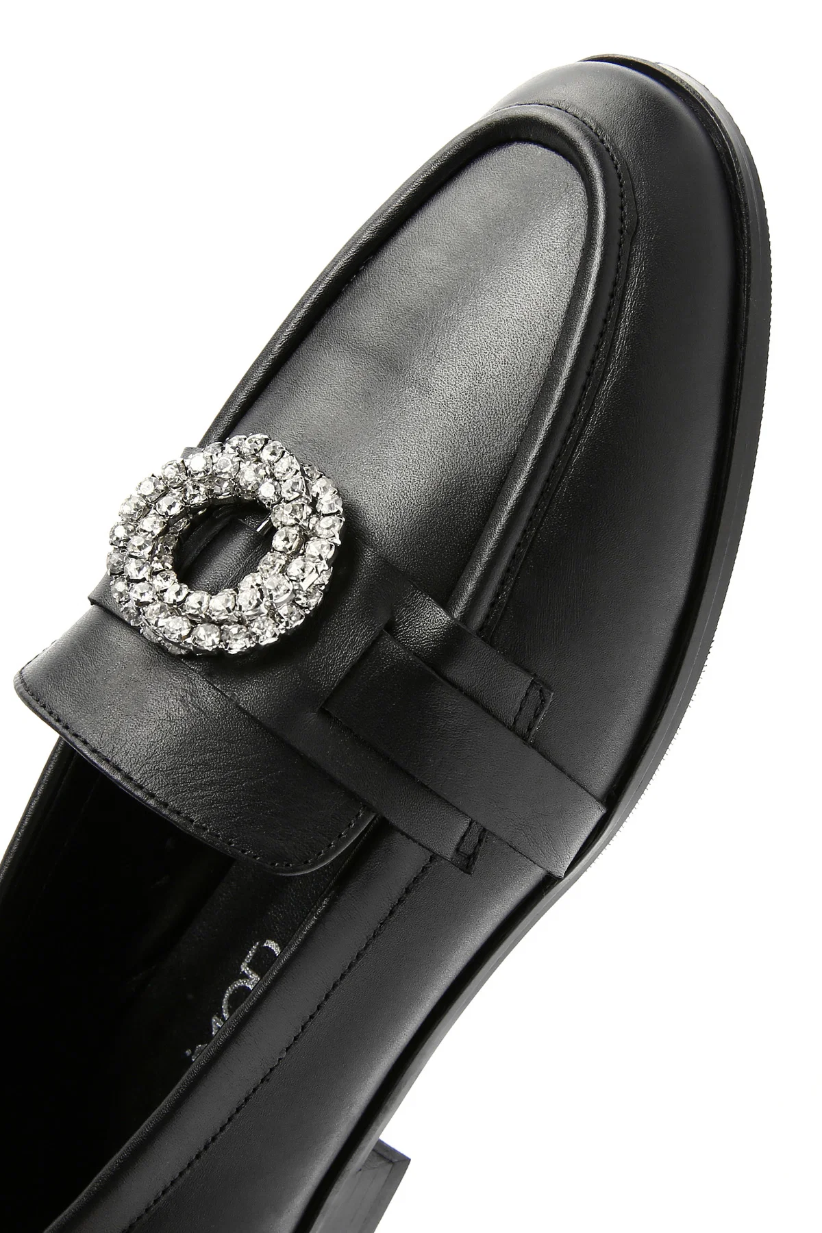 Kadın Siyah Tokalı Deri Maskülen Loafer - Image 10