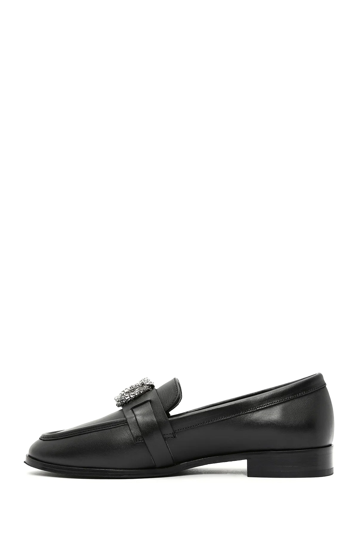 Kadın Siyah Tokalı Deri Maskülen Loafer - Image 2