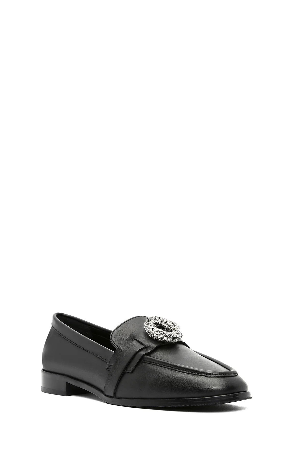Kadın Siyah Tokalı Deri Maskülen Loafer - Image 6
