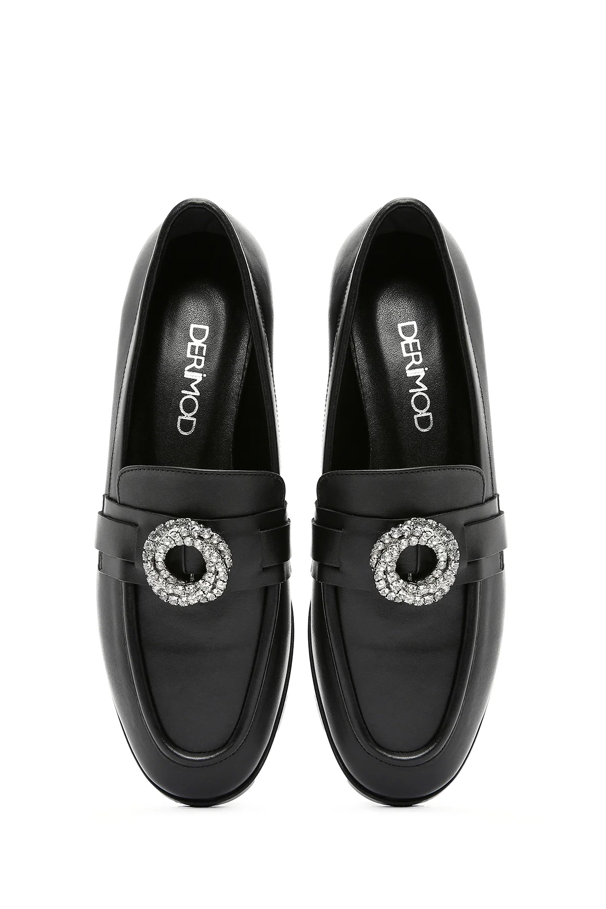 Kadın Siyah Tokalı Deri Maskülen Loafer - Image 7