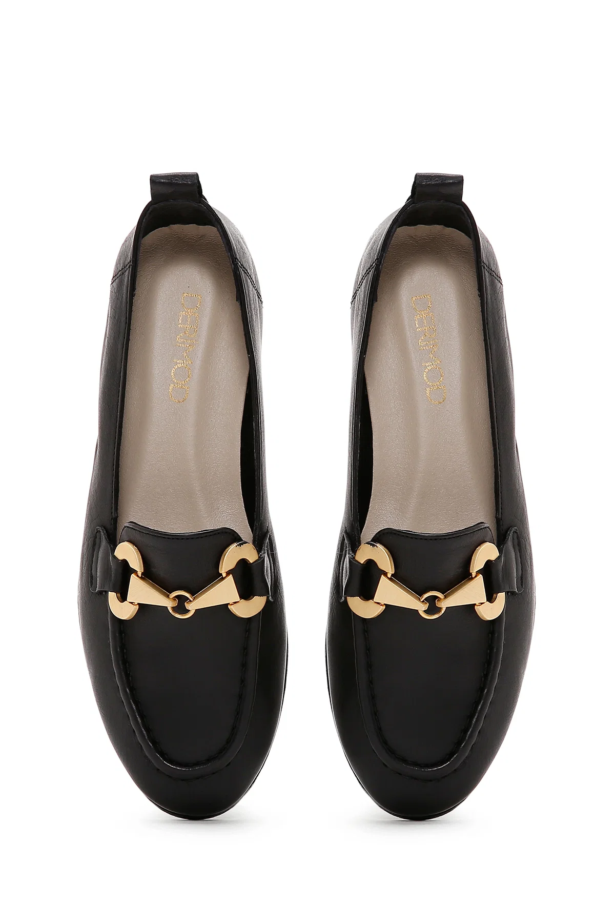 Kadın Siyah Tokalı Deri Maskülen Loafer - Image 6