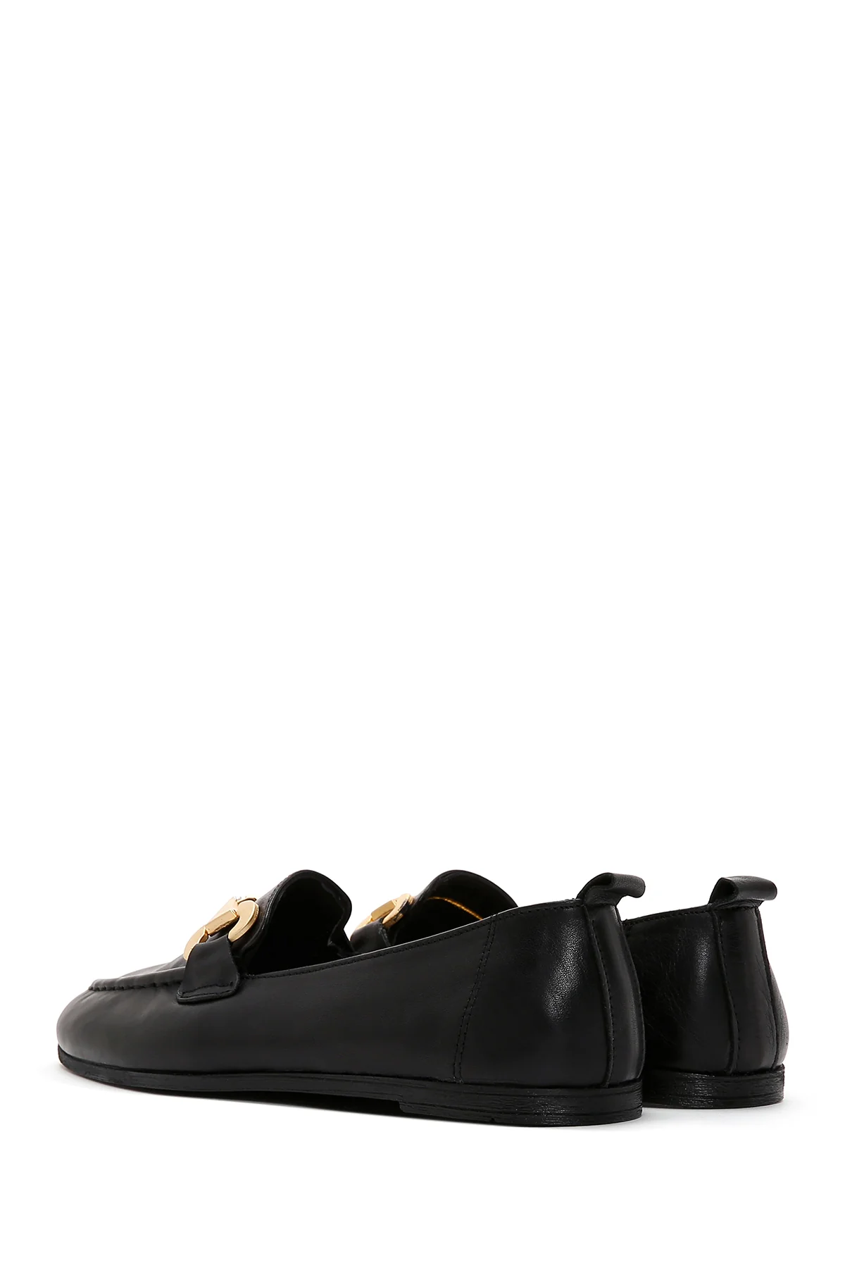 Kadın Siyah Tokalı Deri Maskülen Loafer - Image 6
