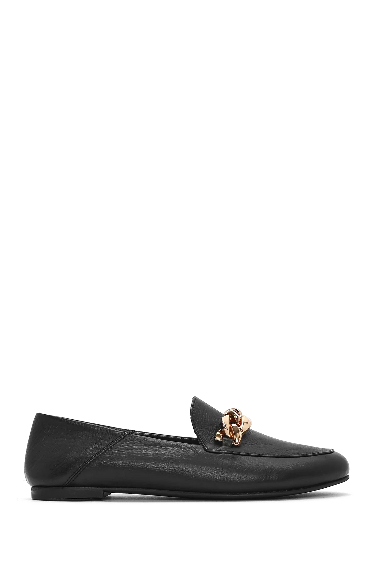 Kadın Siyah Tokalı Deri Maskülen Loafer