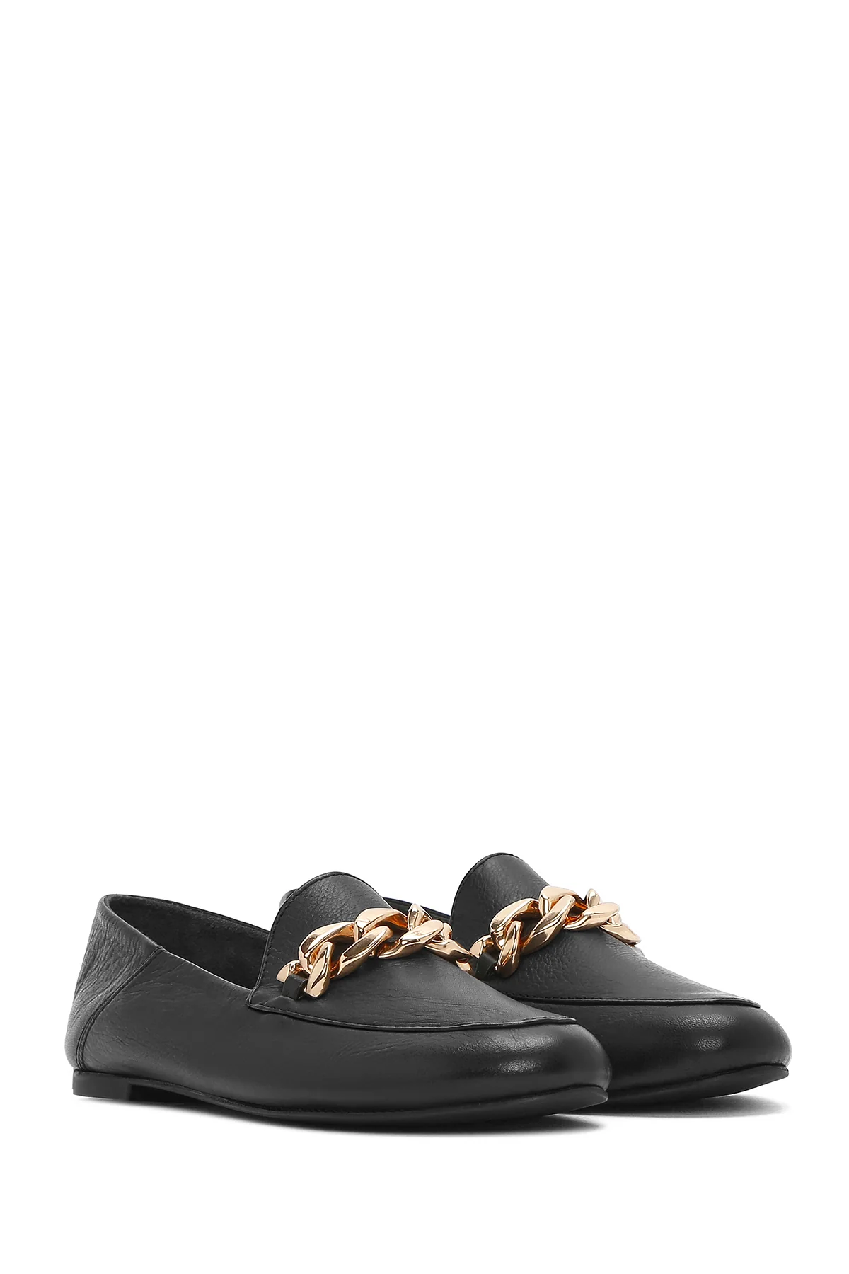 Kadın Siyah Tokalı Deri Maskülen Loafer - Image 2