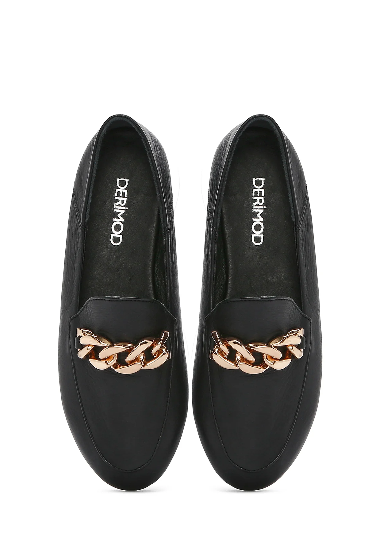 Kadın Siyah Tokalı Deri Maskülen Loafer - Image 4