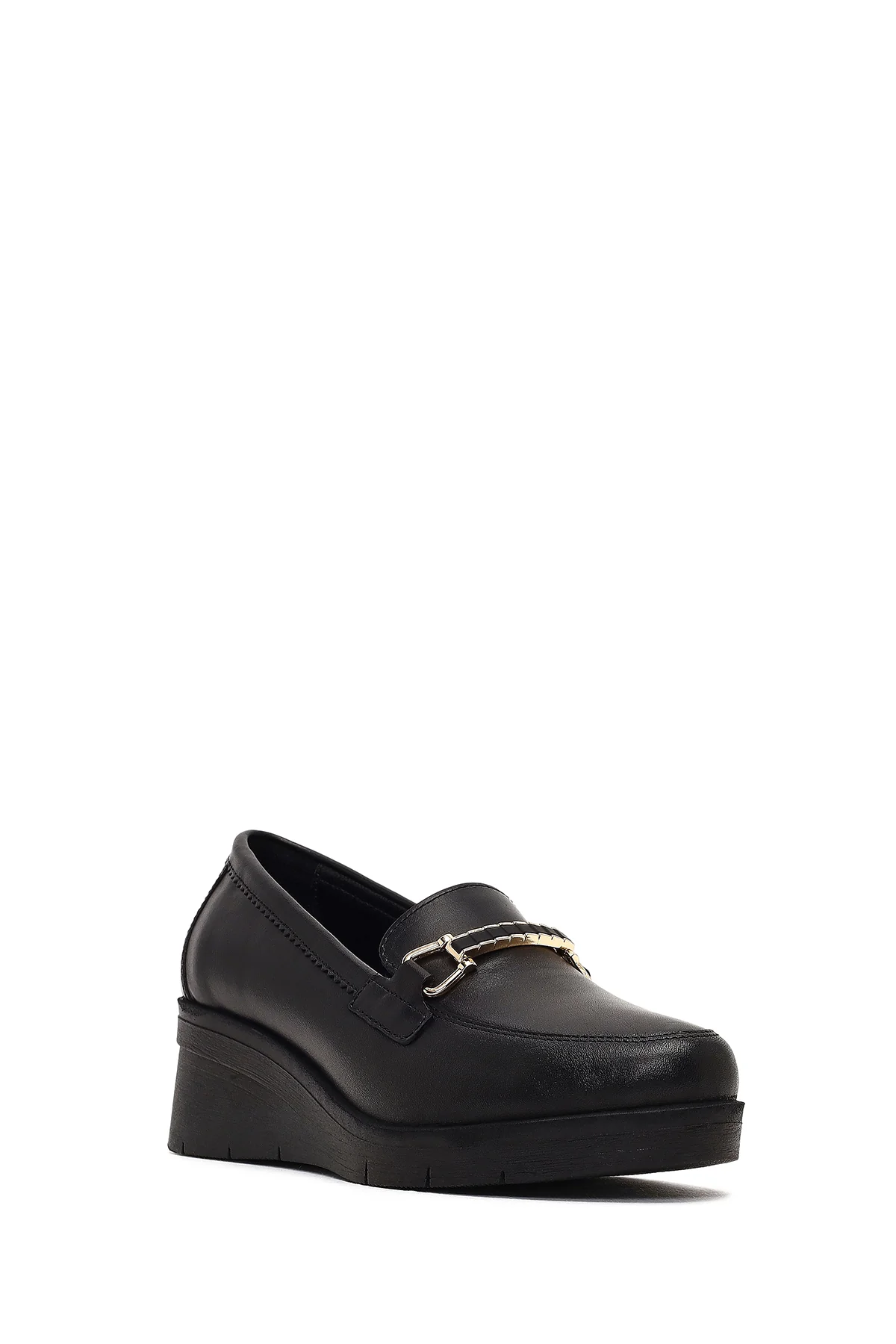 Kadın Siyah Tokalı Dolgu Topuklu Deri Comfort Loafer - Image 6