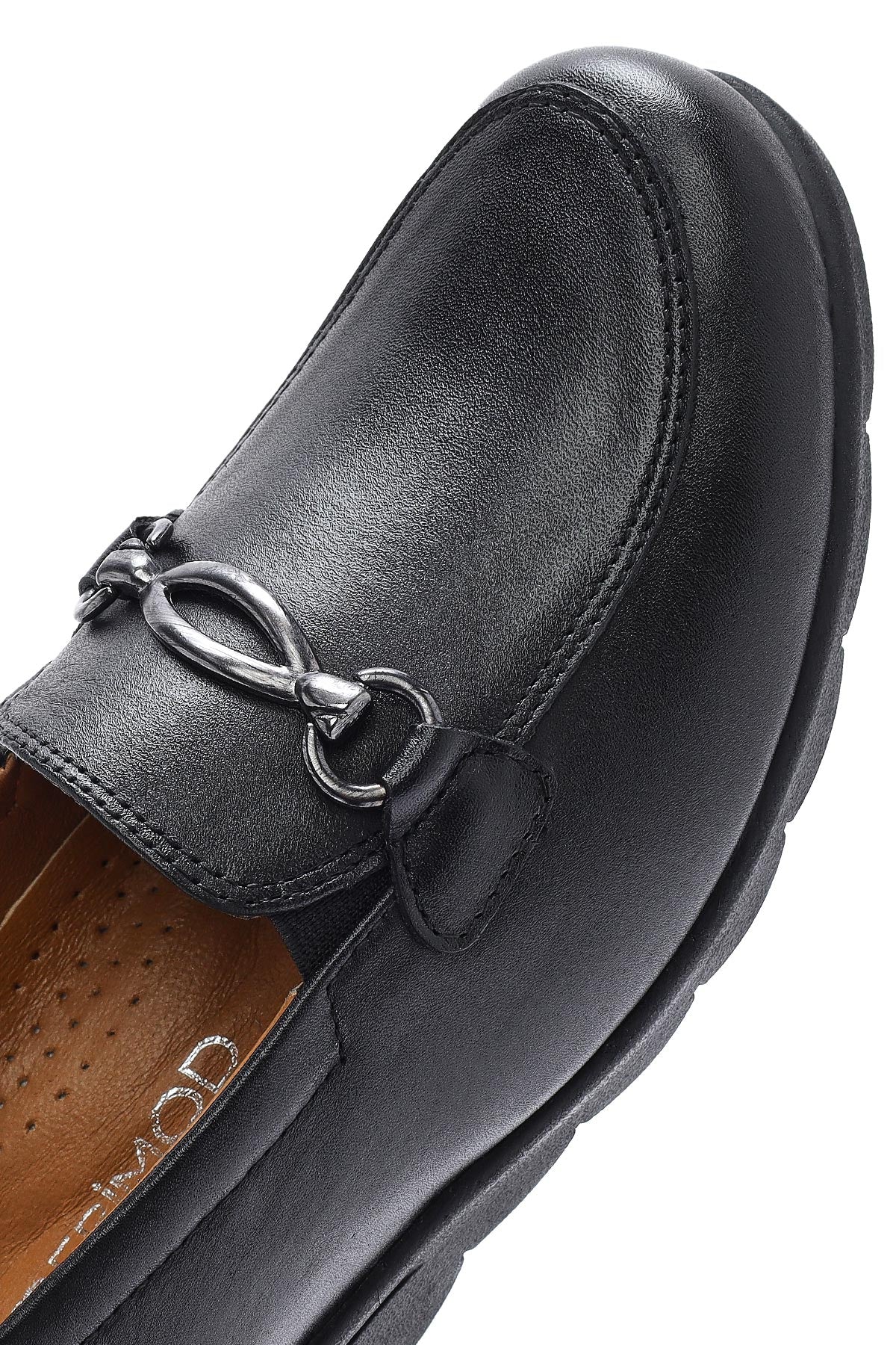 Kadın Siyah Tokalı Dolgu Topuklu Deri Comfort Loafer - Image 9