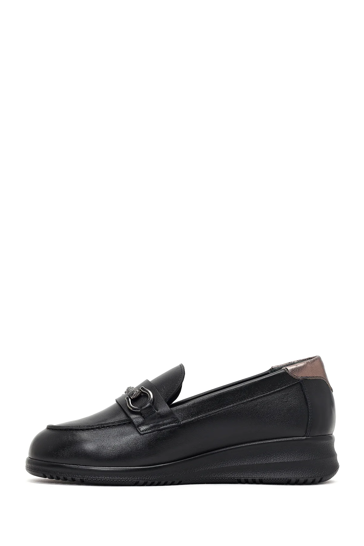 Kadın Siyah Tokalı Dolgu Topuklu Deri Comfort Loafer - Image 3