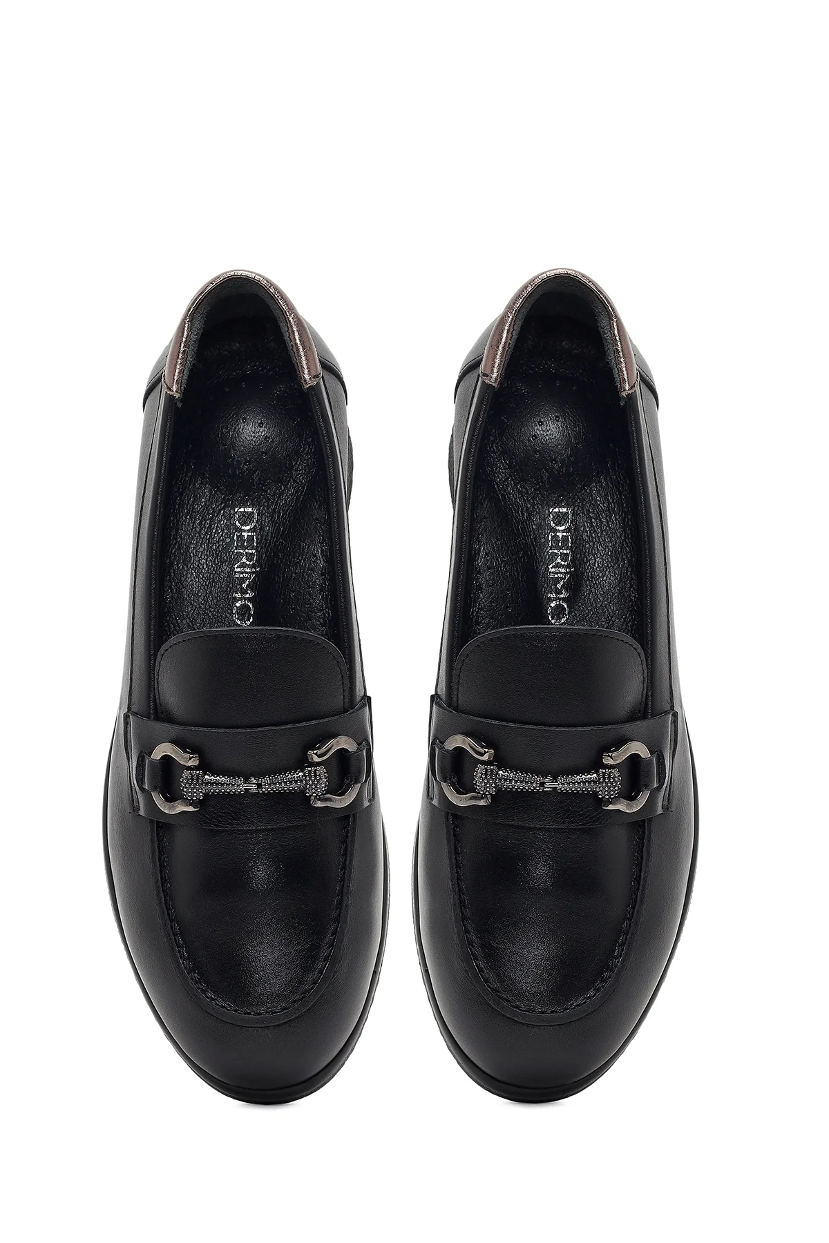 Kadın Siyah Tokalı Dolgu Topuklu Deri Comfort Loafer - Image 4