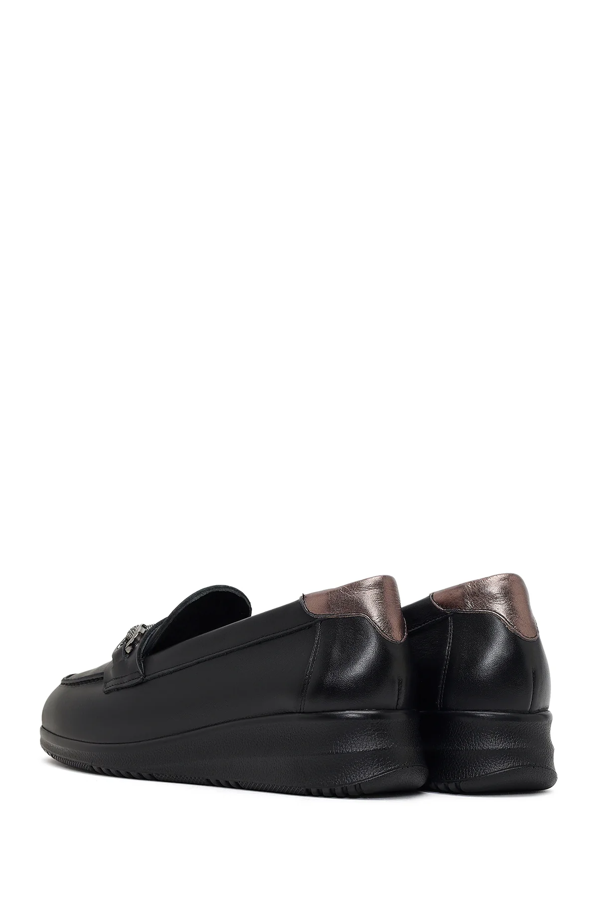 Kadın Siyah Tokalı Dolgu Topuklu Deri Comfort Loafer - Image 6