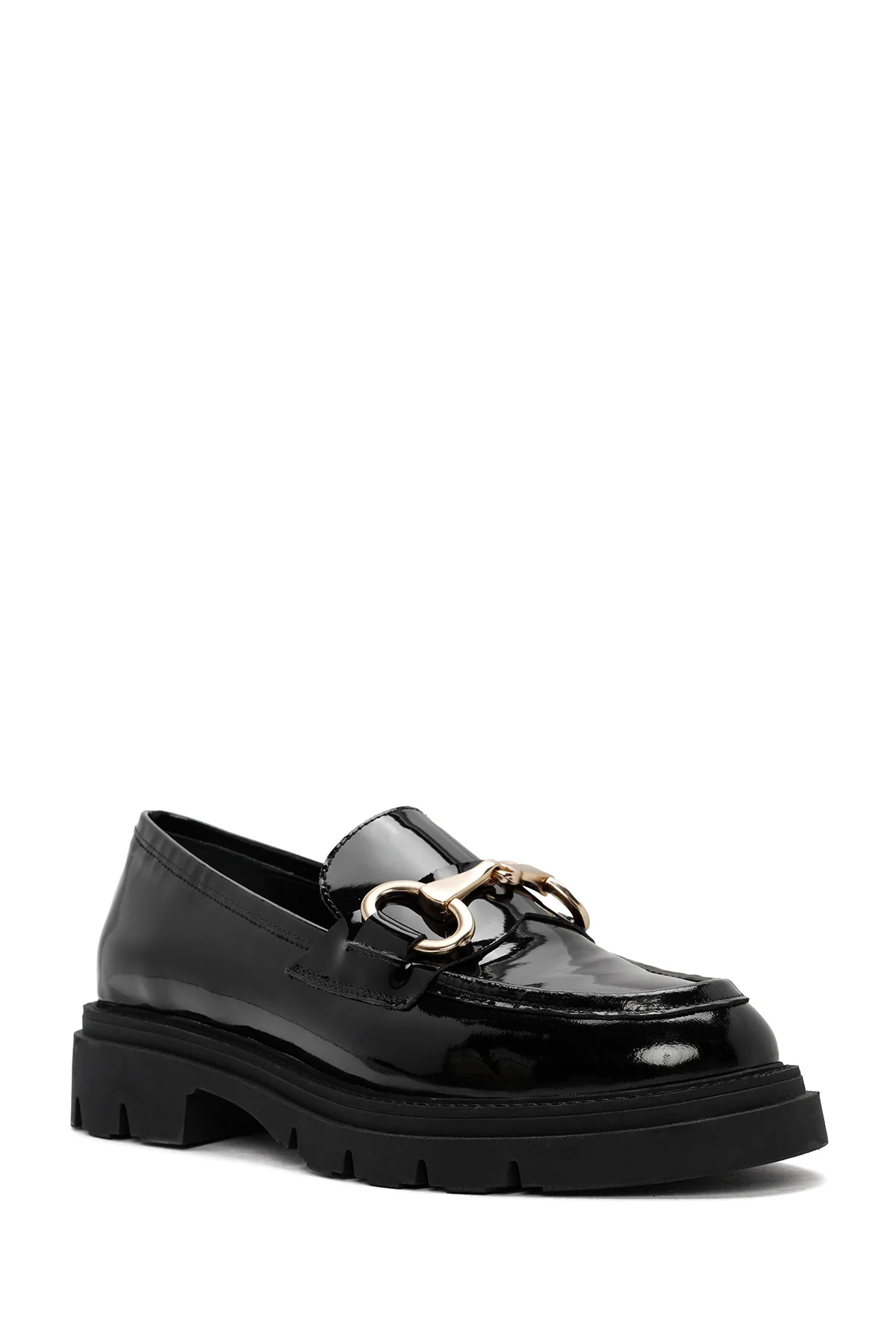 Kadın Siyah Tokalı Kalın Tabanlı Deri Maskülen Loafer - Image 6