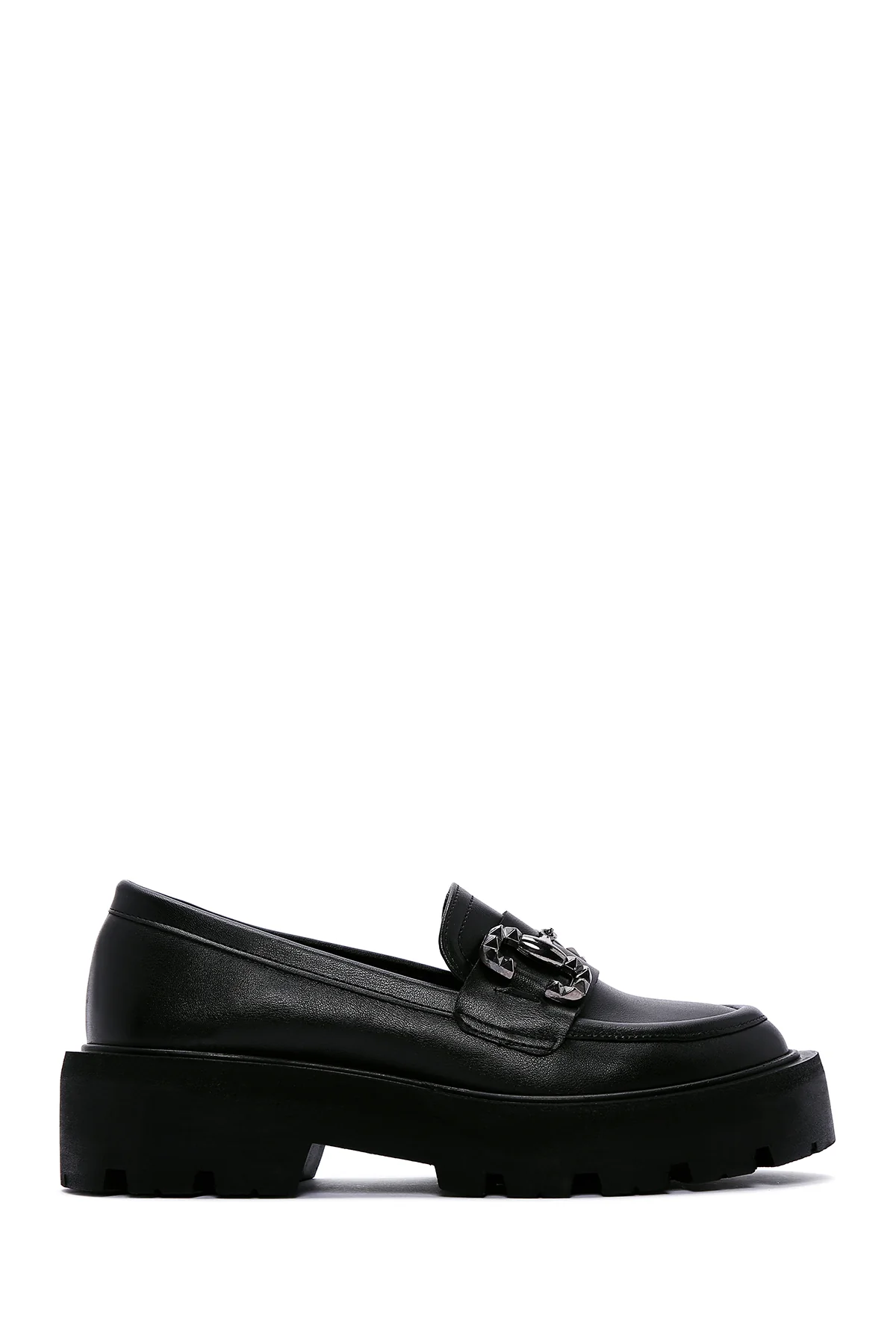 Kadın Siyah Tokalı Kalın Tabanlı Maskülen Loafer - Image 2