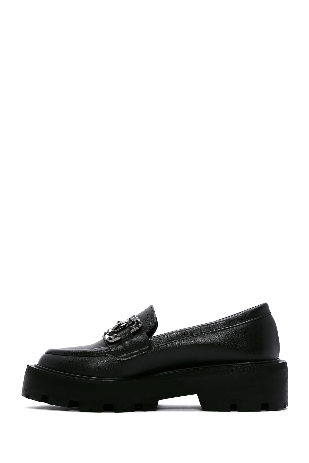 Kadın Siyah Tokalı Kalın Tabanlı Maskülen Loafer - Image 3