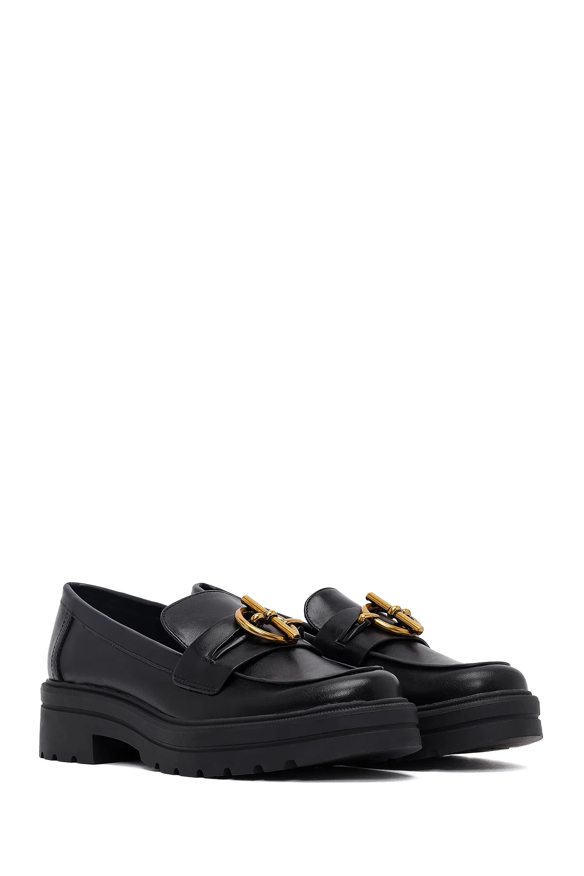 Kadın Siyah Tokalı Kalın Tabanlı Maskülen Loafer - Image 3