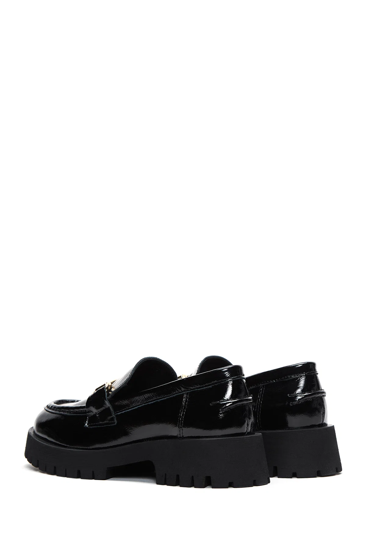 Kadın Siyah Tokalı Kalın Tabanlı Rugan Deri Maskülen Loafer - Image 5