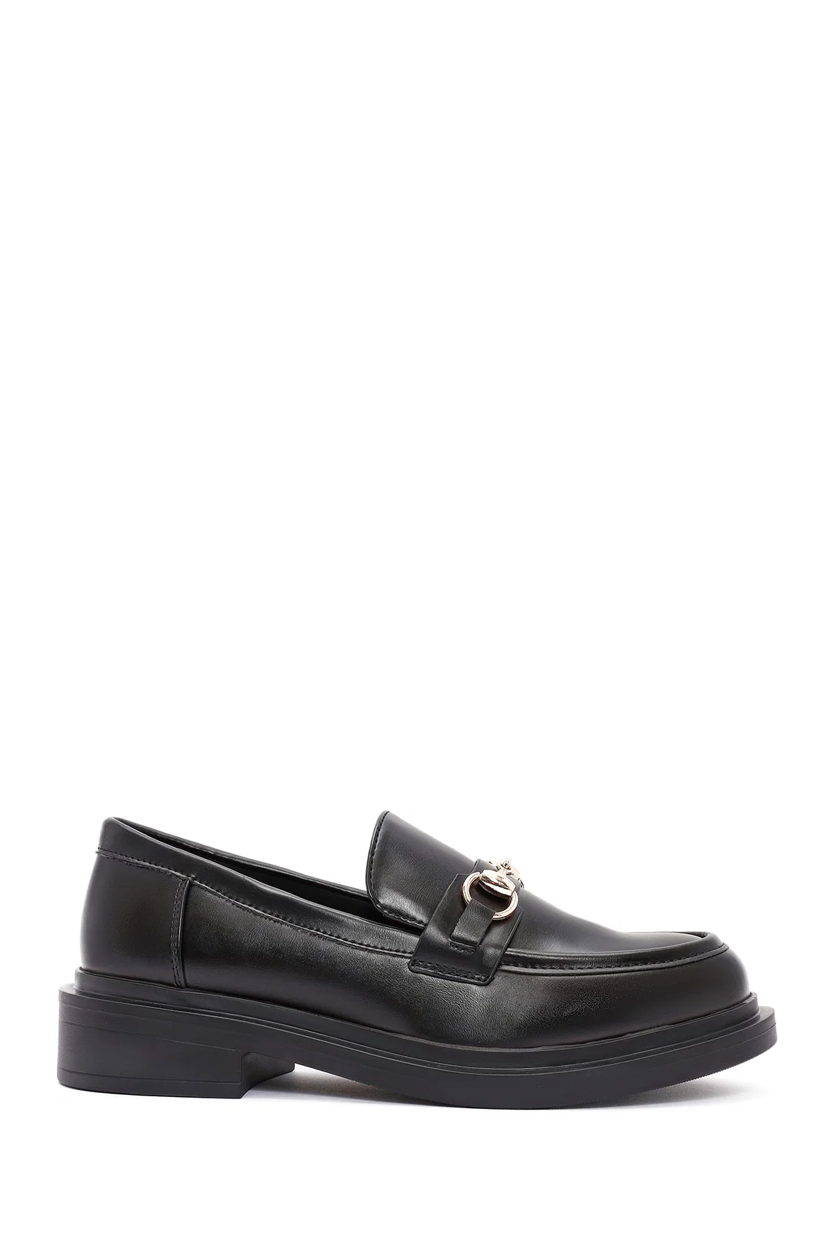 Kadın Siyah Tokalı Maskülen Loafer