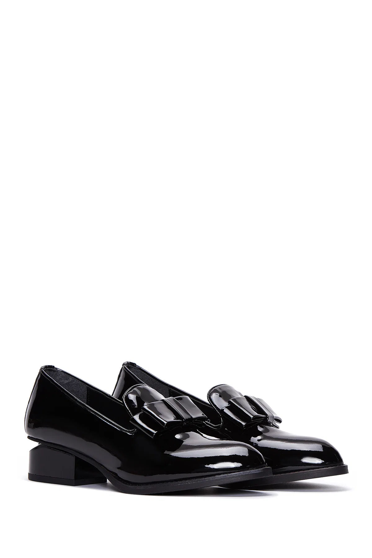 Kadın Siyah Topuklu Rugan Maskülen Loafer - Image 3