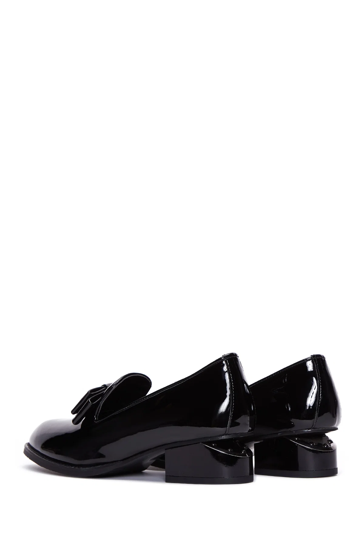 Kadın Siyah Topuklu Rugan Maskülen Loafer - Image 5
