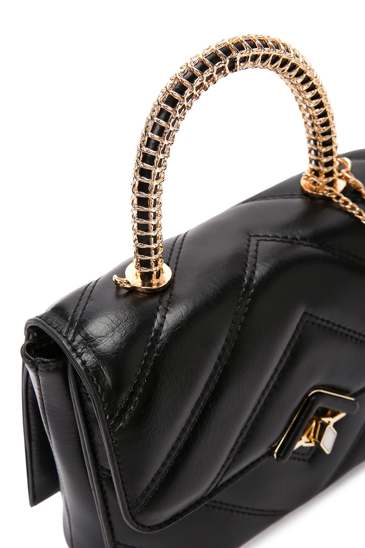 Kadın Siyah Uzun Askılı Kapitone Kol Çantası - Image 9