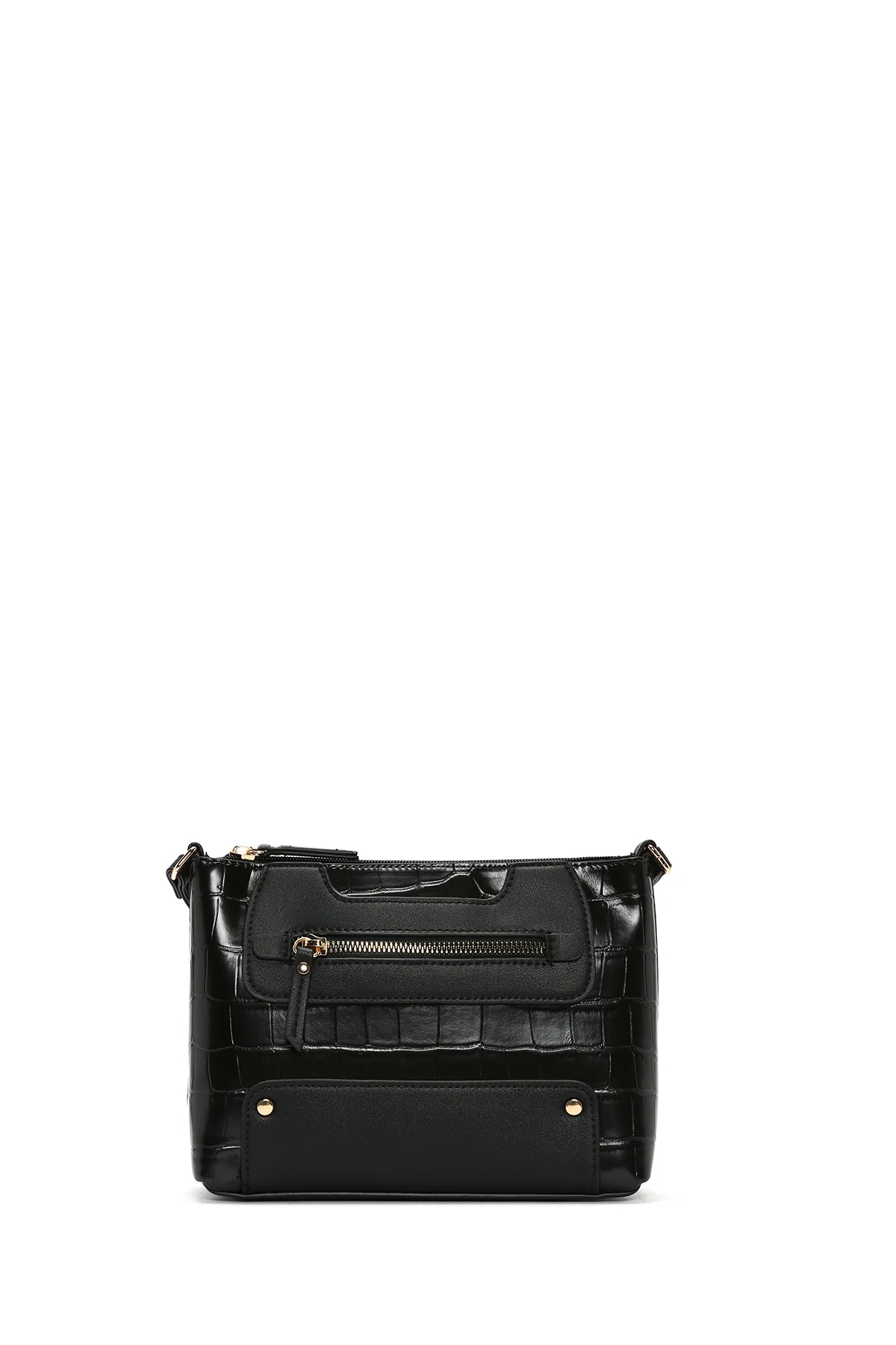 Kadın Siyah Uzun Askılı Kroko Desenli Çapraz Çanta - Image 3