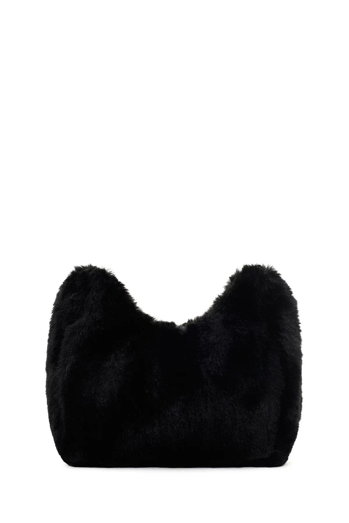 Kadın Siyah Uzun Askılı Peluş Omuz Çantası - Image 4