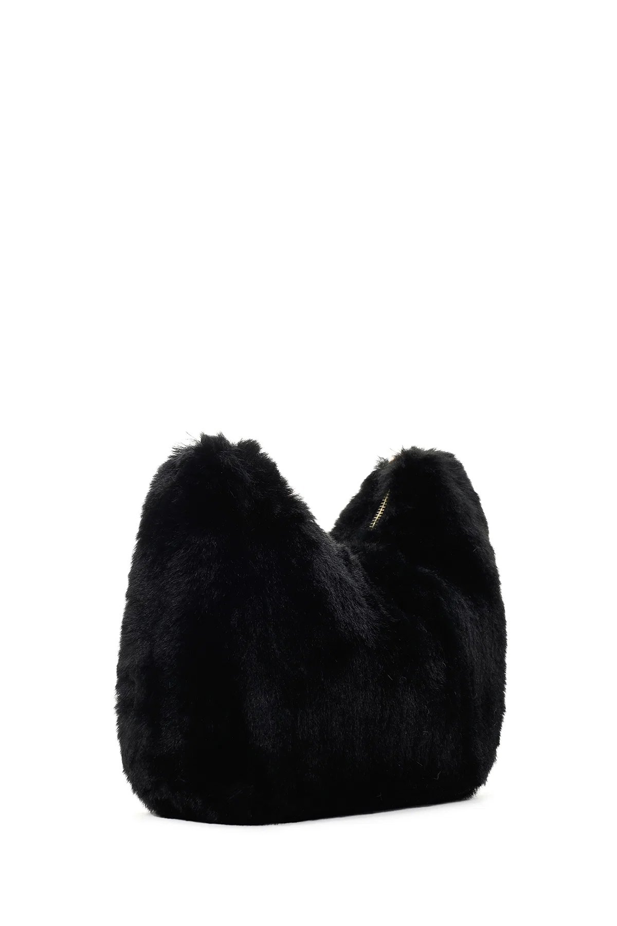 Kadın Siyah Uzun Askılı Peluş Omuz Çantası - Image 5