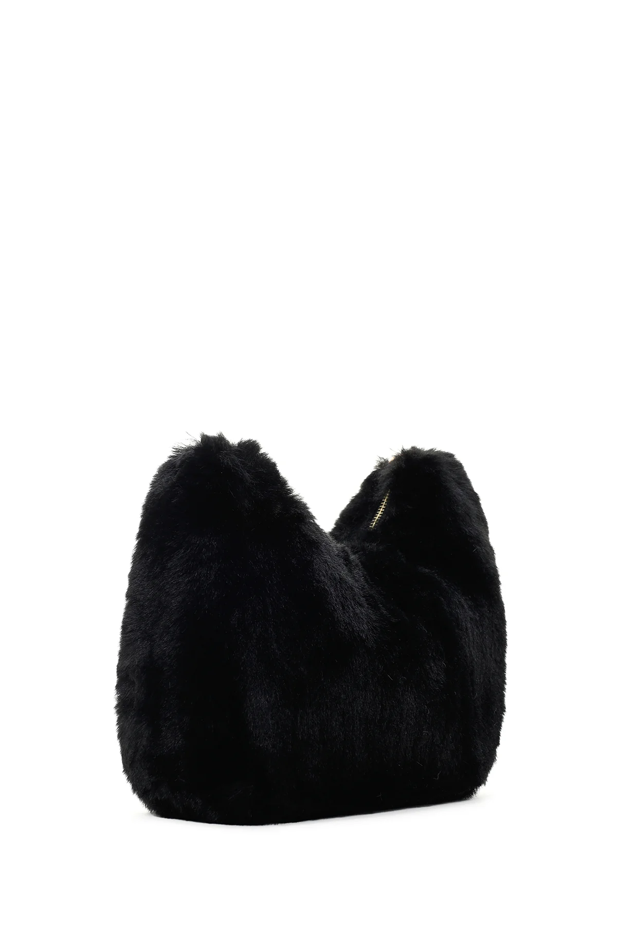 Kadın Siyah Uzun Zincir Askılı Peluş Kol Çantası - Image 5