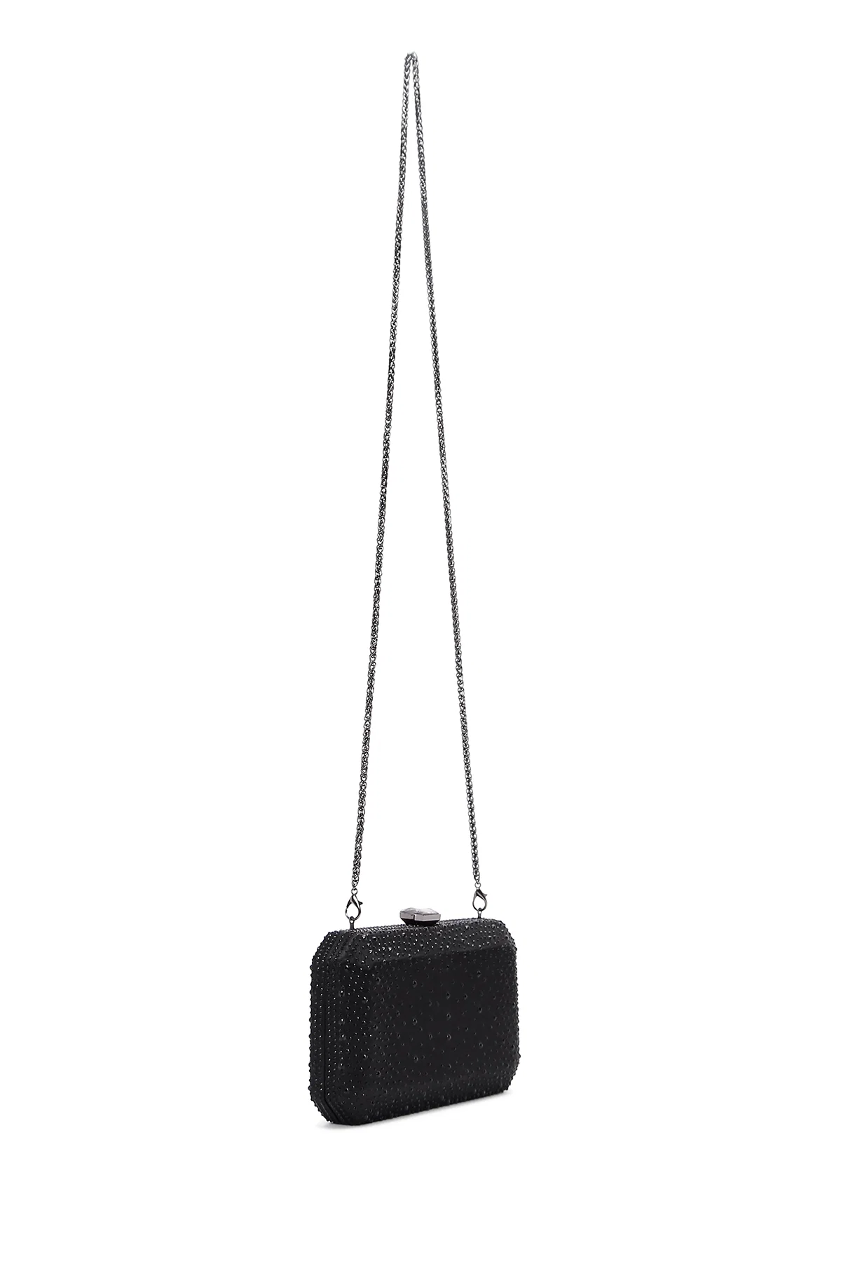 Kadın Siyah Uzun Zincir Askılı Taşlı Abiye Mini Portföy Çanta - Image 6