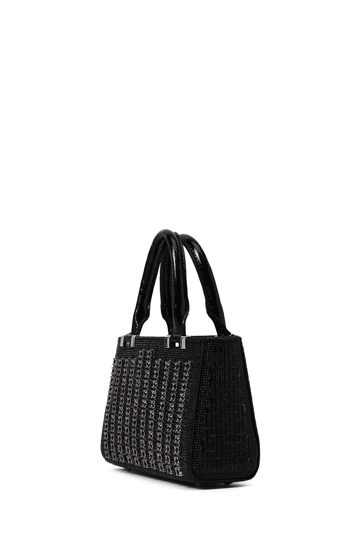 Kadın Siyah Uzun Zincir Askılı Taşlı Mini Abiye Çanta - Image 6