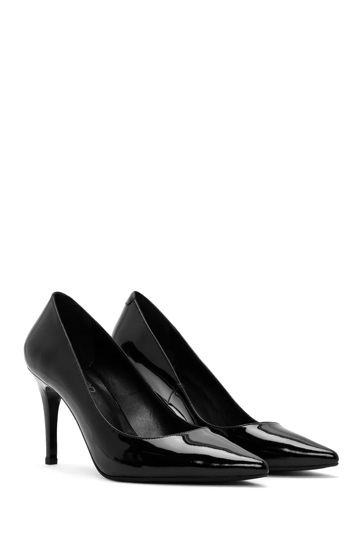Kadın Siyah Yüksek İnce Topuklu Rugan Deri Stiletto - Image 3