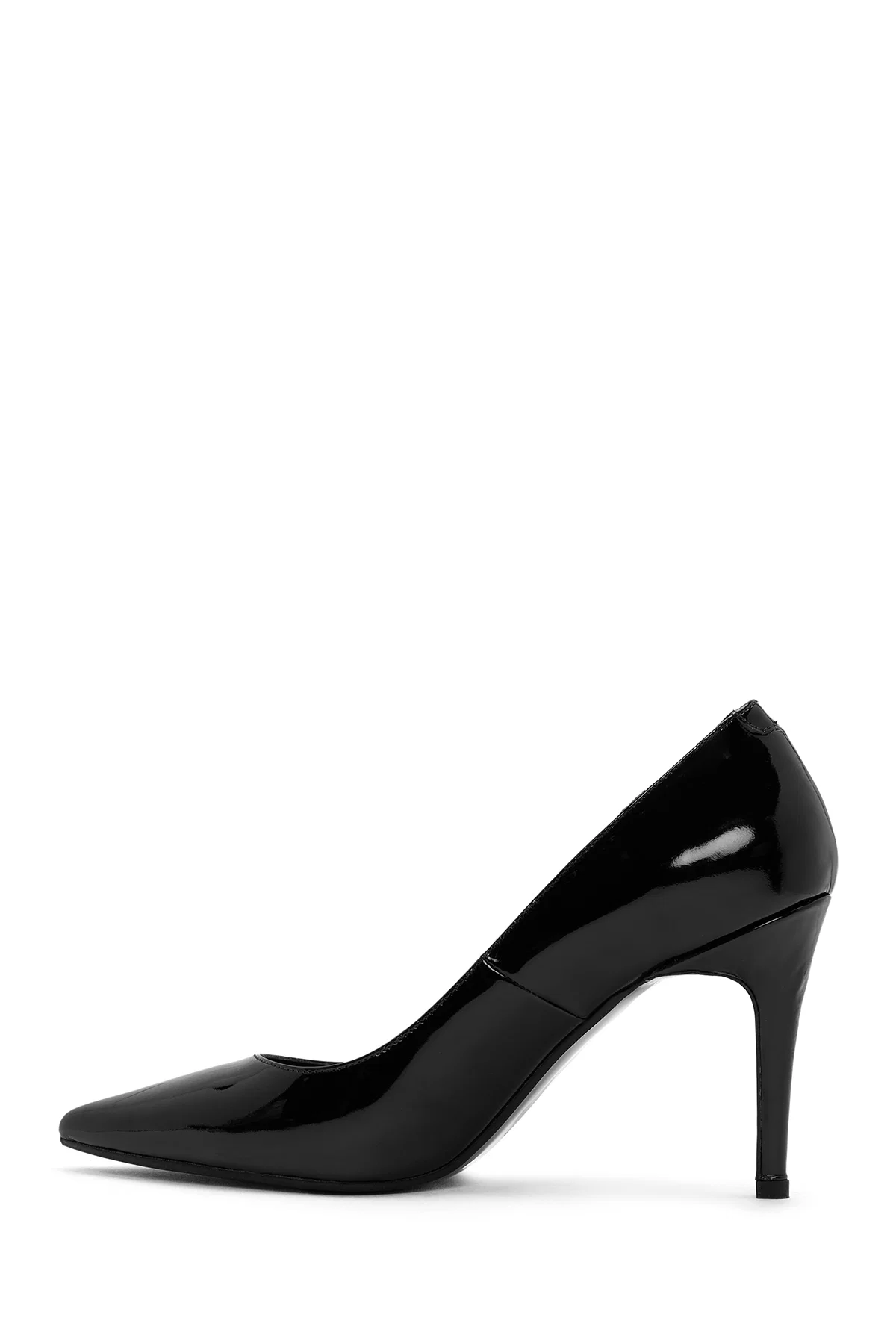 Kadın Siyah Yüksek İnce Topuklu Rugan Deri Stiletto - Image 4
