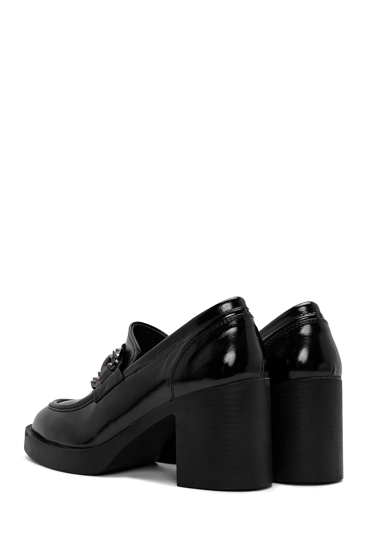 Kadın Siyah Yüksek Kalın Topuklu Rugan Deri Maskülen Loafer - Image 6