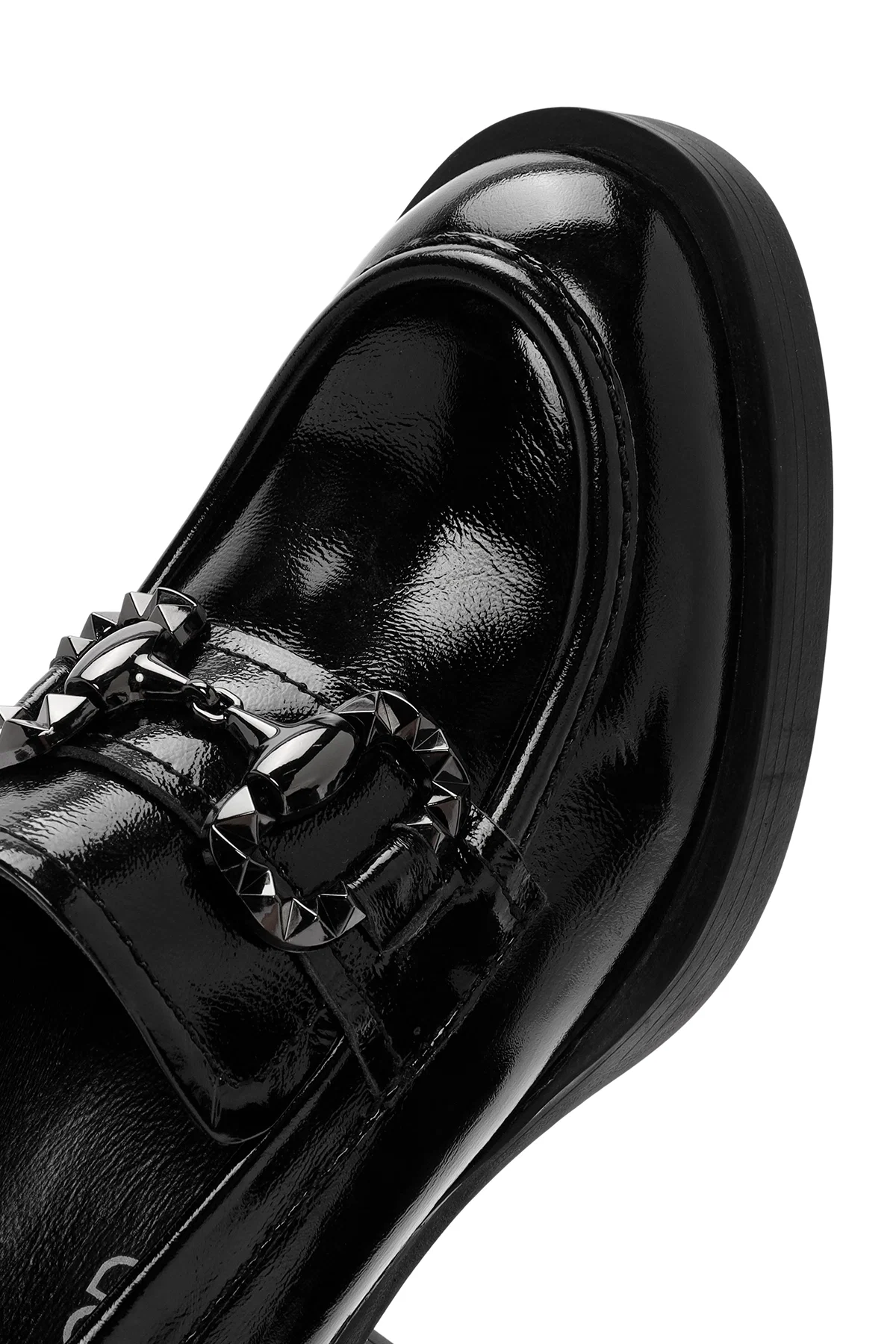 Kadın Siyah Yüksek Kalın Topuklu Rugan Deri Maskülen Loafer - Image 10