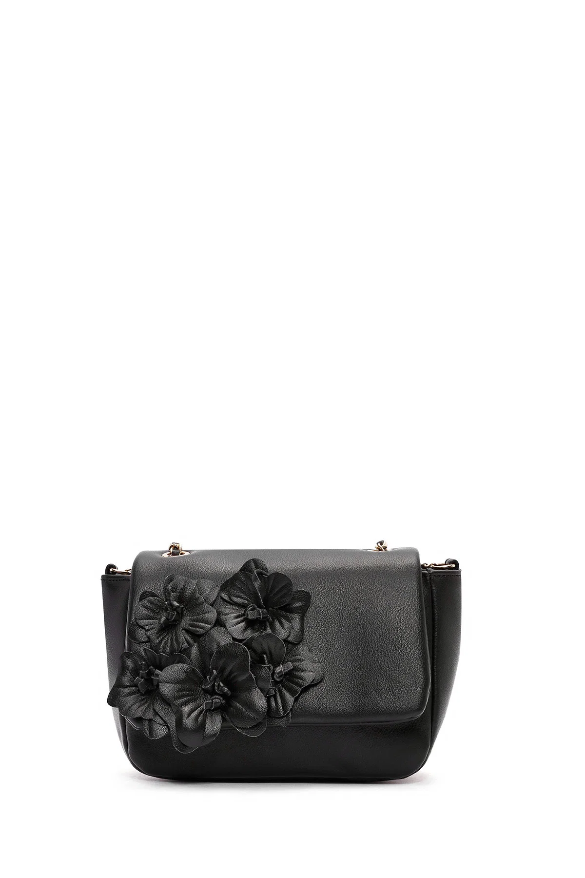 Kadın Siyah Zincir Askılı Floral Detaylı Mini Omuz Çantası - Image 3