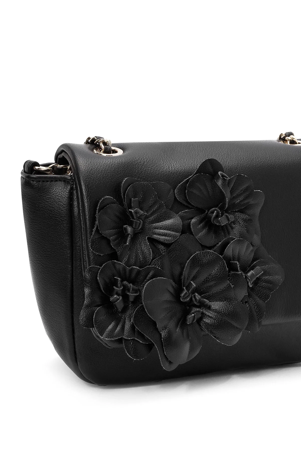 Kadın Siyah Zincir Askılı Floral Detaylı Mini Omuz Çantası - Image 9