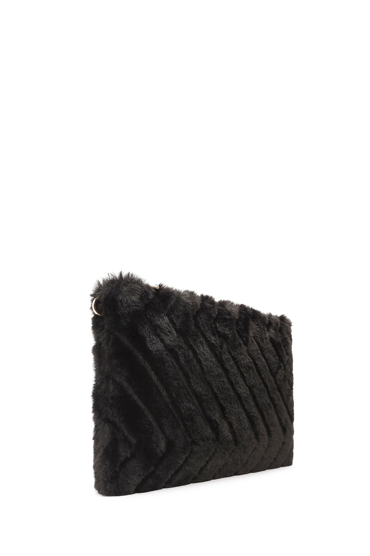 Kadın Siyah Zincir Askılı Peluş Portföy Çanta - Image 6
