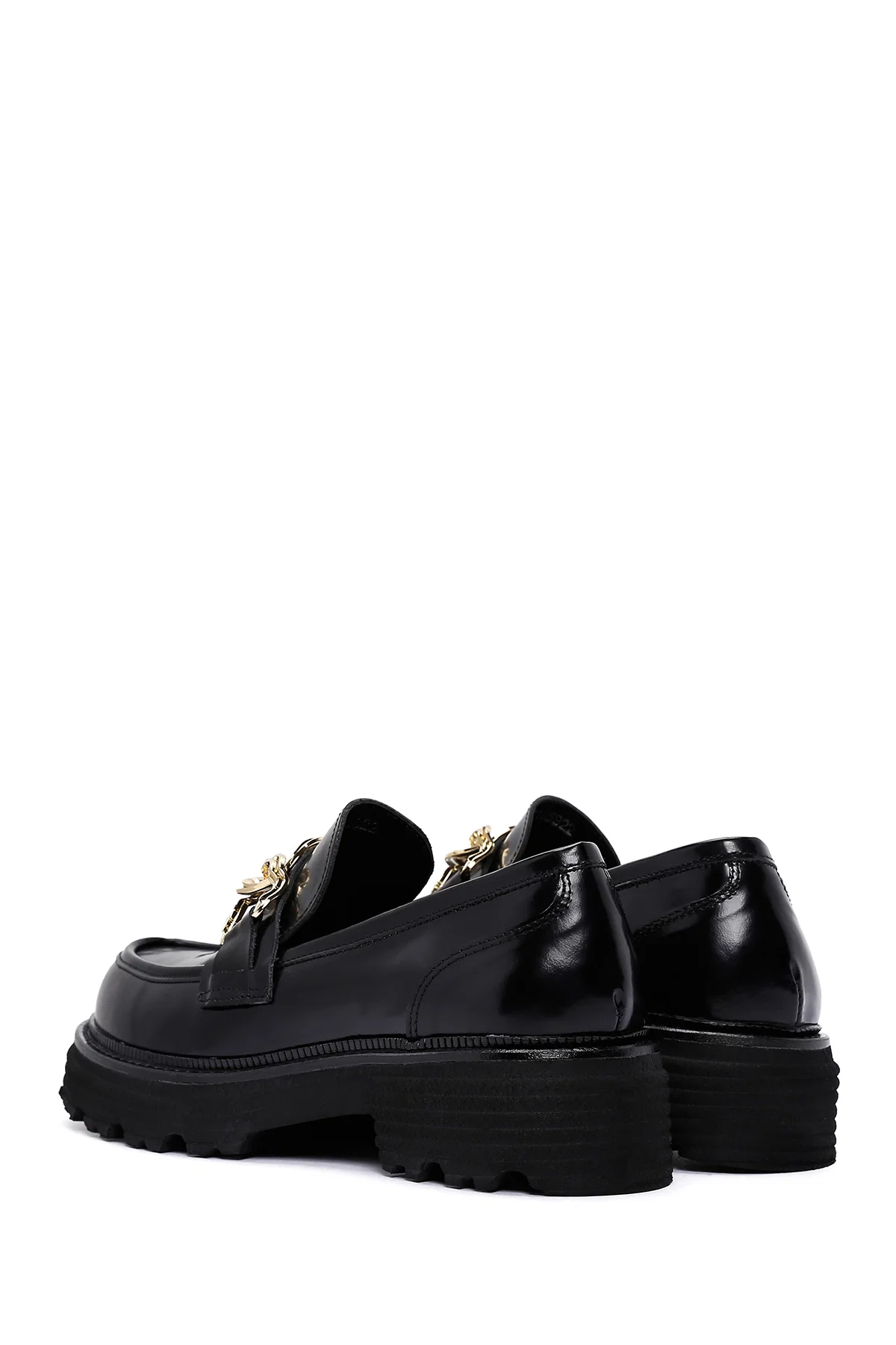 Kadın Siyah Zincir Detaylı Deri Maskülen Loafer - Image 5