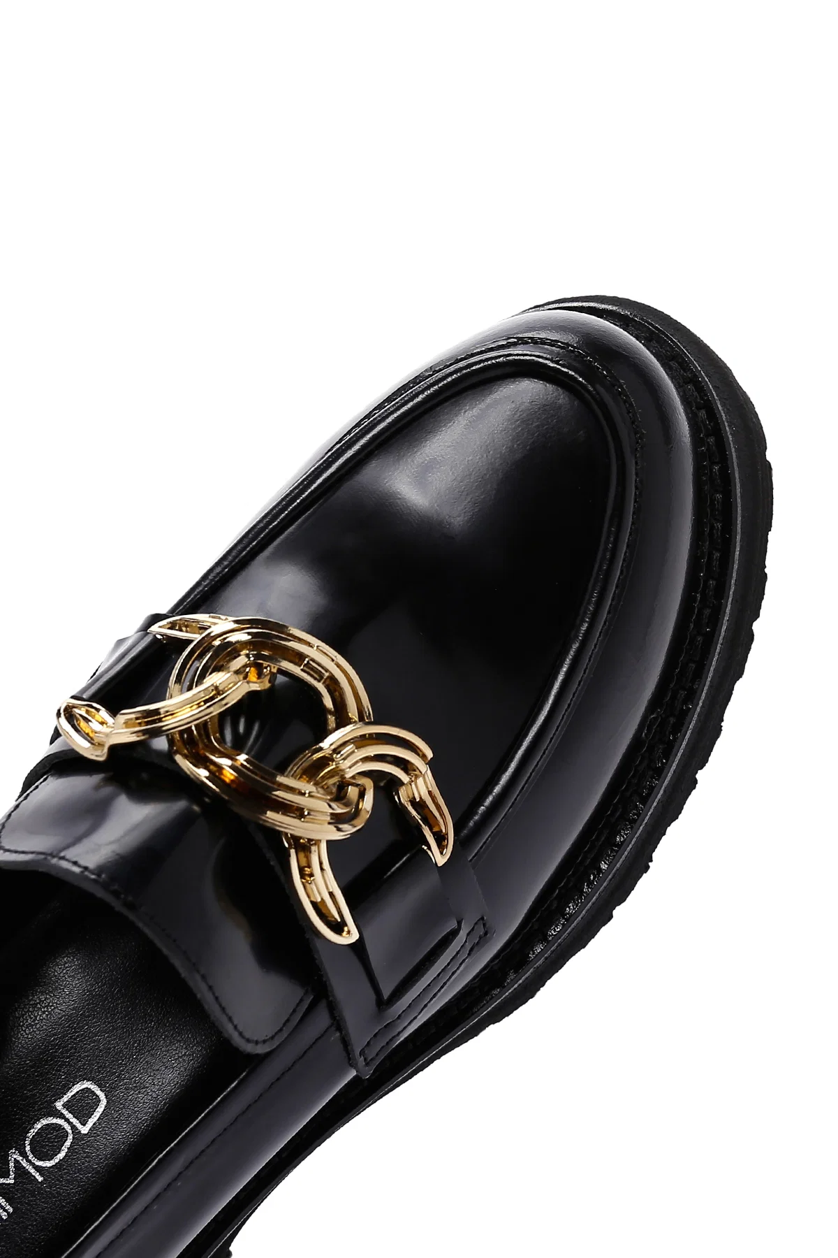 Kadın Siyah Zincir Detaylı Deri Maskülen Loafer - Image 8