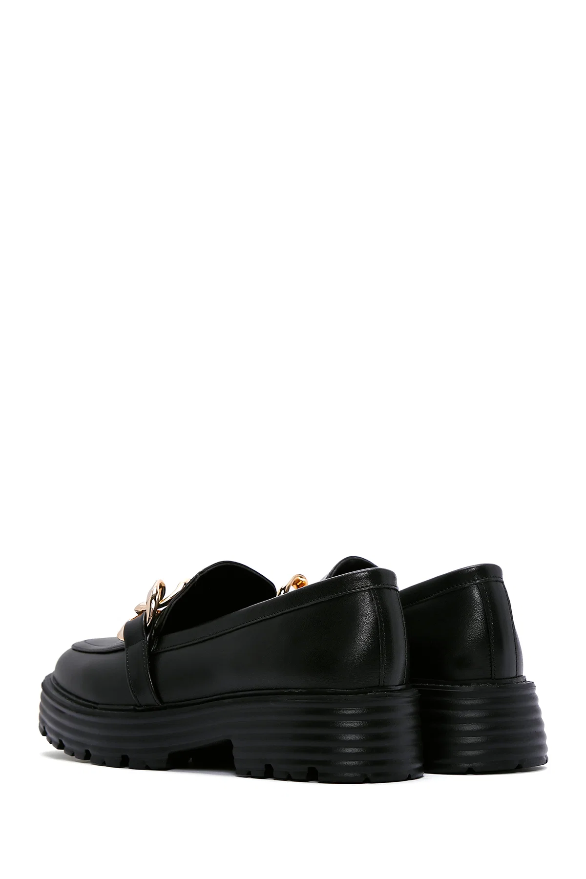 Kadın Siyah Zincir Detaylı Maskülen Loafer - Image 5