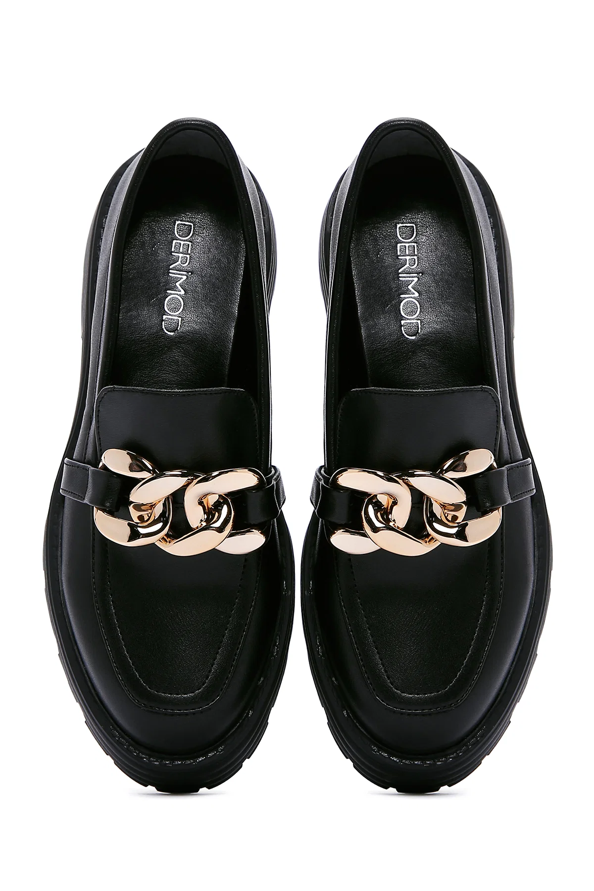 Kadın Siyah Zincir Detaylı Maskülen Loafer - Image 6