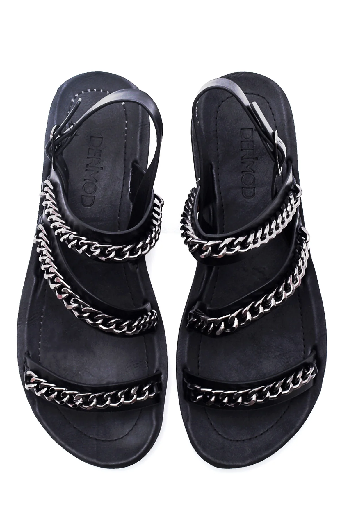 Kadın Siyah Zincirli Düz Sandalet - Image 6