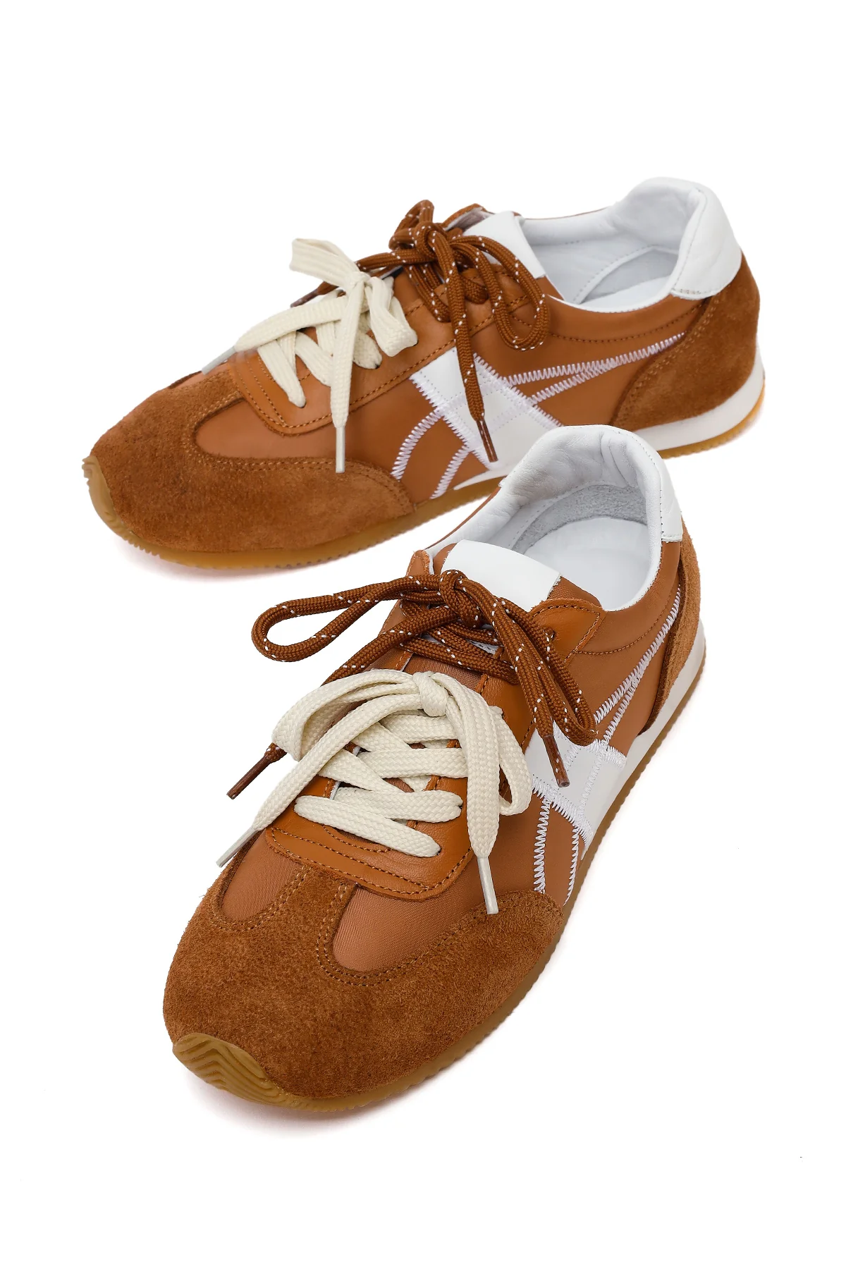 Kadın Taba Bağcıklı Deri Sneaker - Image 10
