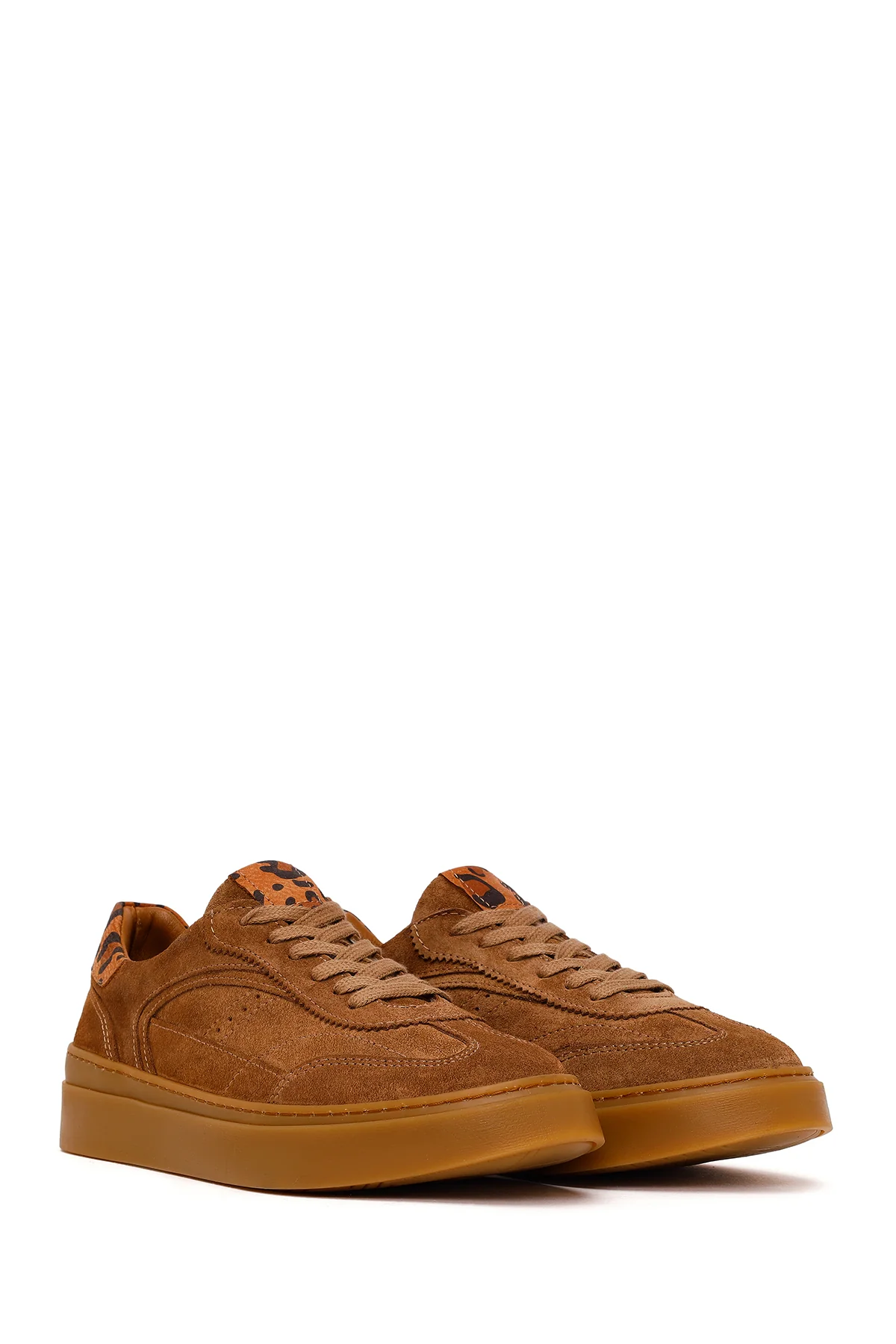 Kadın Taba Bağcıklı Kalın Tabanlı Süet Deri Sneaker - Image 2
