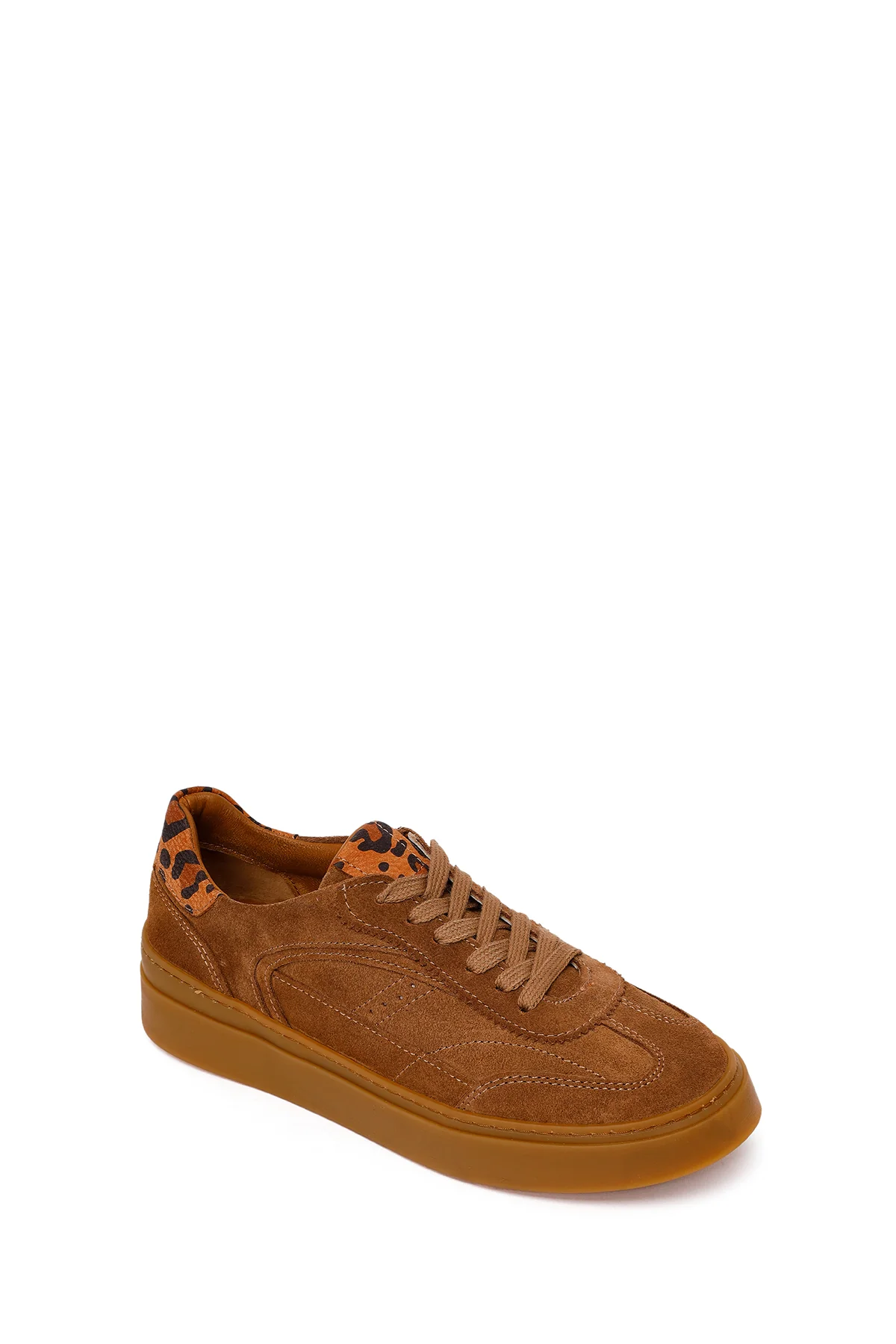 Kadın Taba Bağcıklı Kalın Tabanlı Süet Deri Sneaker - Image 7