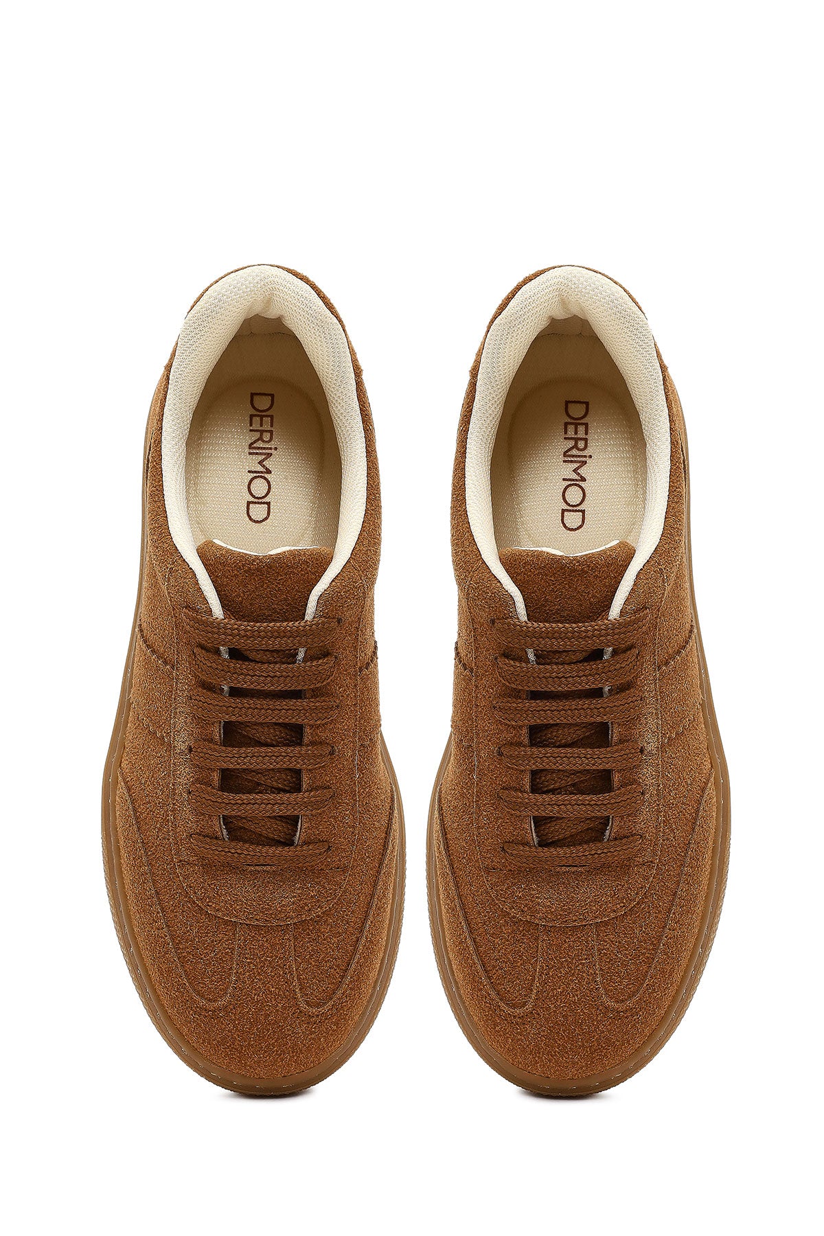 Kadın Taba Bağcıklı Kalın Tabanlı Süet Sneaker - Image 7
