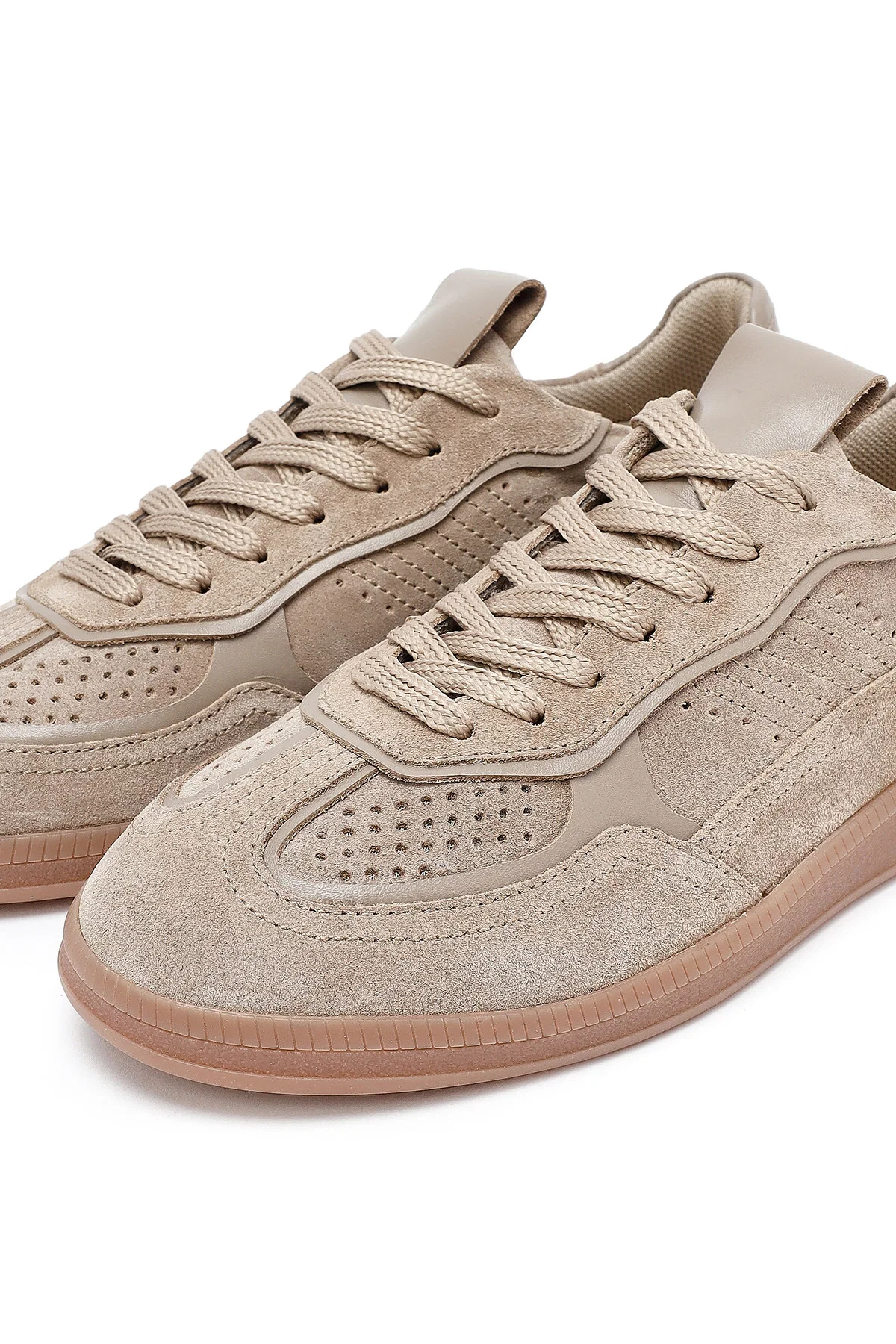 Kadın Taba Bağcıklı Süet Deri Sneaker - Image 9