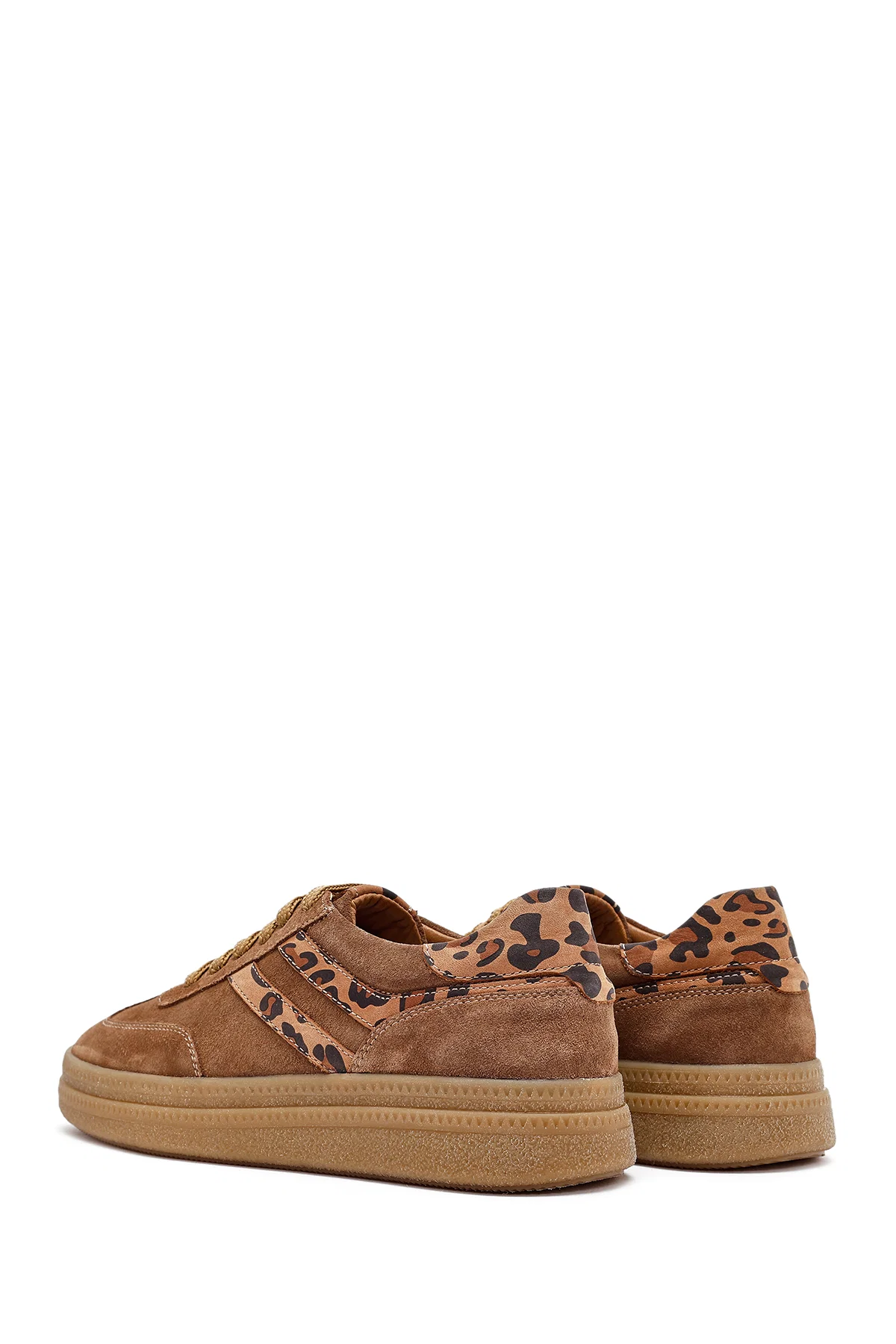 Kadın Taba Bağcıklı Süet Deri Sneaker - Image 7