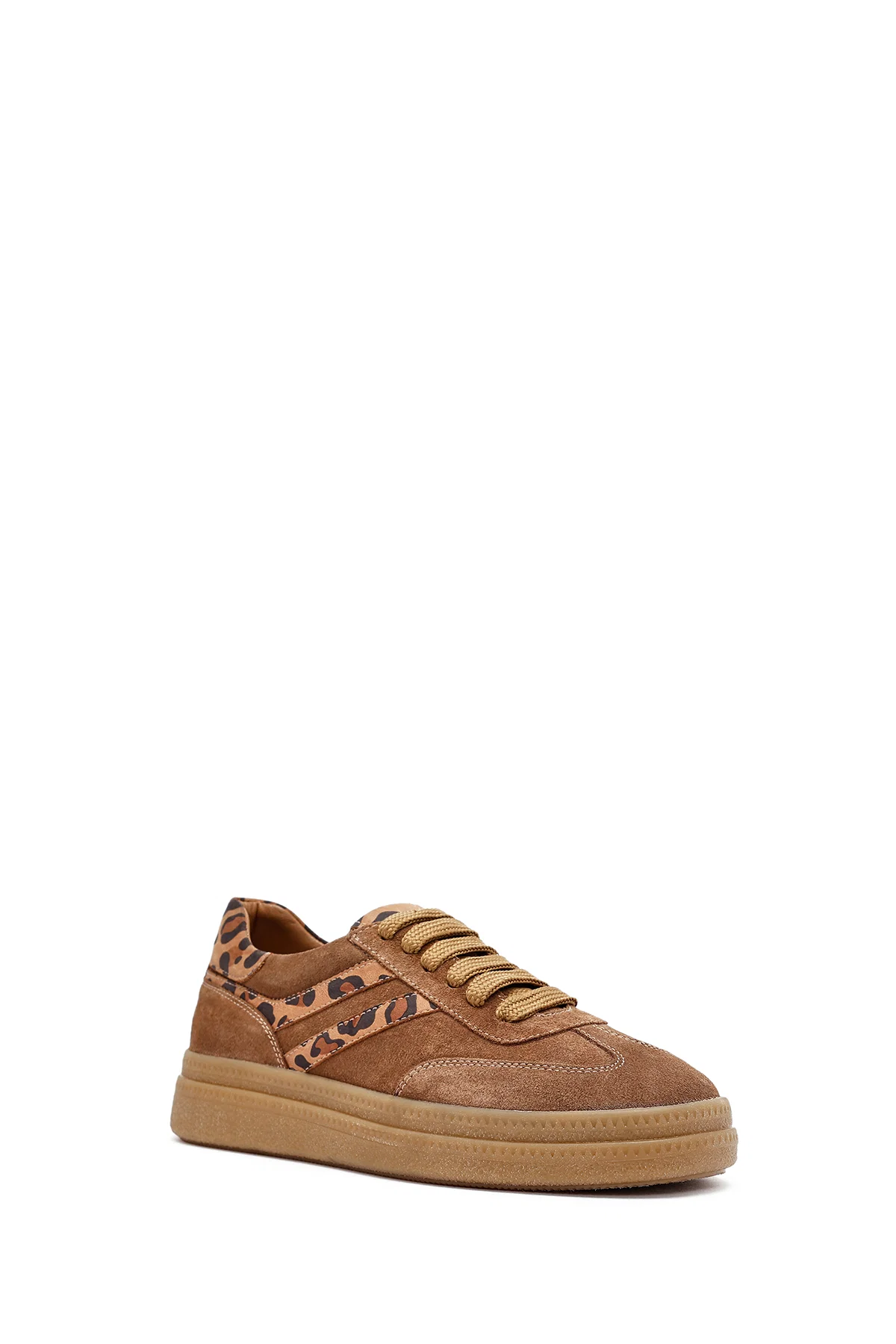 Kadın Taba Bağcıklı Süet Deri Sneaker - Image 8