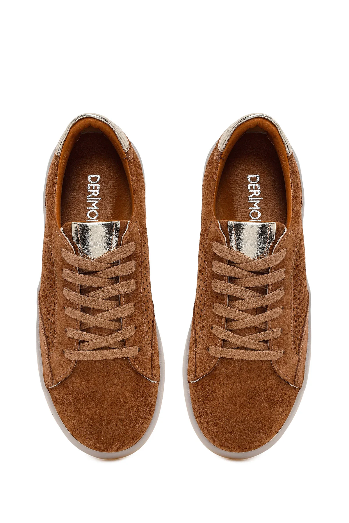 Kadın Taba Bağcıklı Süet Deri Sneaker - Image 4