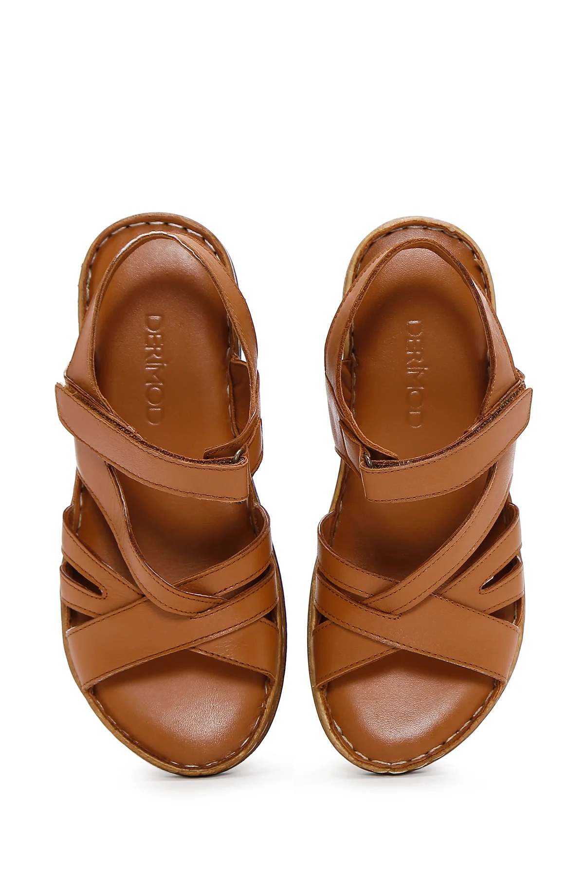 Kadın Taba Bantlı Deri Comfort Sandalet - Image 6